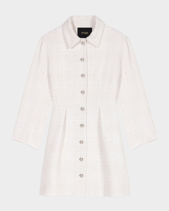 Royce Shiny Tweed-Effect Mini Shirtdress
